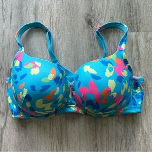 Cacique Boost Balconette Bra Multicolor Turquoise with Smooth Cups 42DDD